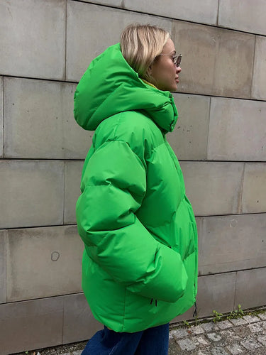 Drune | Neon Grüner Kapuzen-Pufferjacke