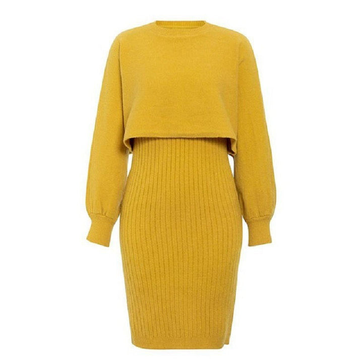 Drune | teilige gestrickte Set - elegantes gestricktes ärmelloses Kleid mit Pullover für Herbst und Winter