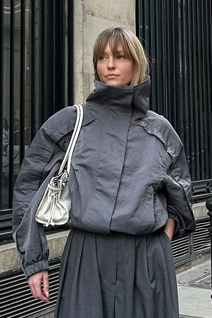 Drune | Graue Hohe Kragenjacke