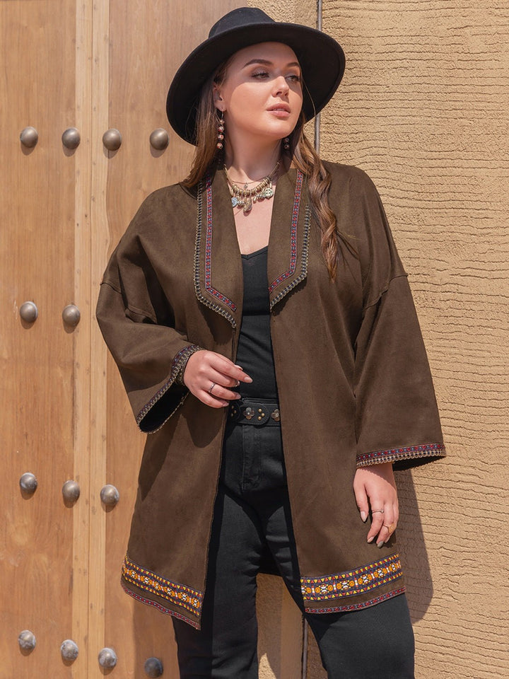 Drune | inspirierter Kimono-Jacke - Bestickter Saum - Leichtgewichtige Baumwollmischung - Lässiger schicker Layer
