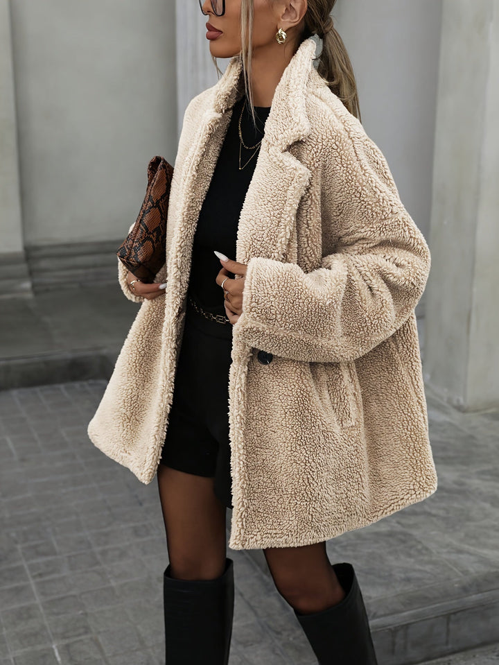Drune | Fluffy Teddy Jacke mit Einem Knopf Polyester Warm und Komfortabel