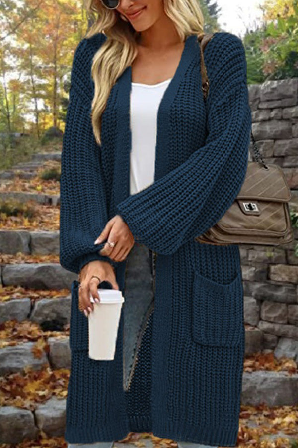 Drune | Länge Locker Oversized Doppelte Tasche Cardigan Sweater Jacke