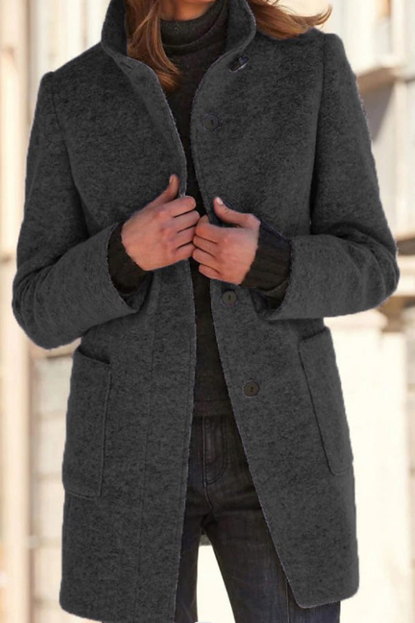 Drune | Unifarbene Knopf Stehkragen Wolljacke