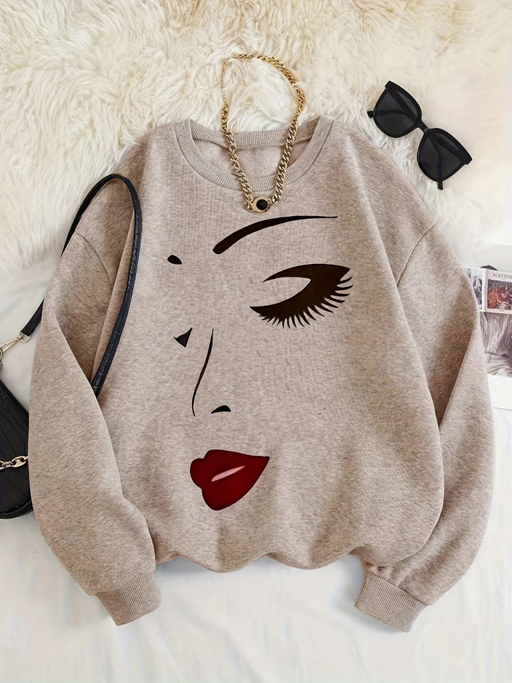 Drune | Sweatshirt mit Gesichtsdruck Baumwolle Künstlerisch und Bequem