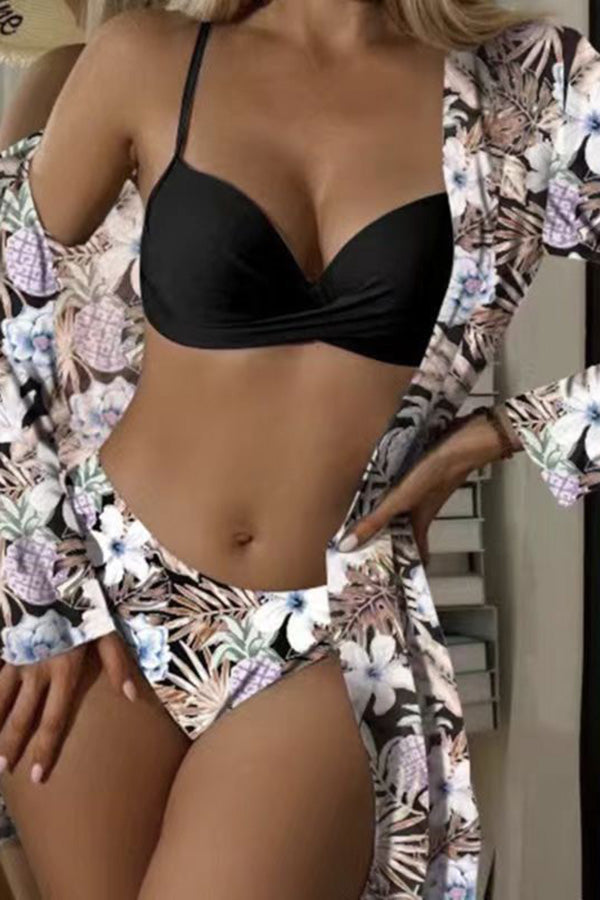 Drune – Wickel-Bügel-Bikini mit tropischem Print und Überzug