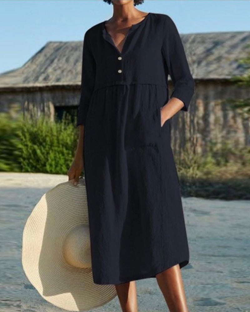 Drune | Sommer Midikleid mit Knöpfen Adela