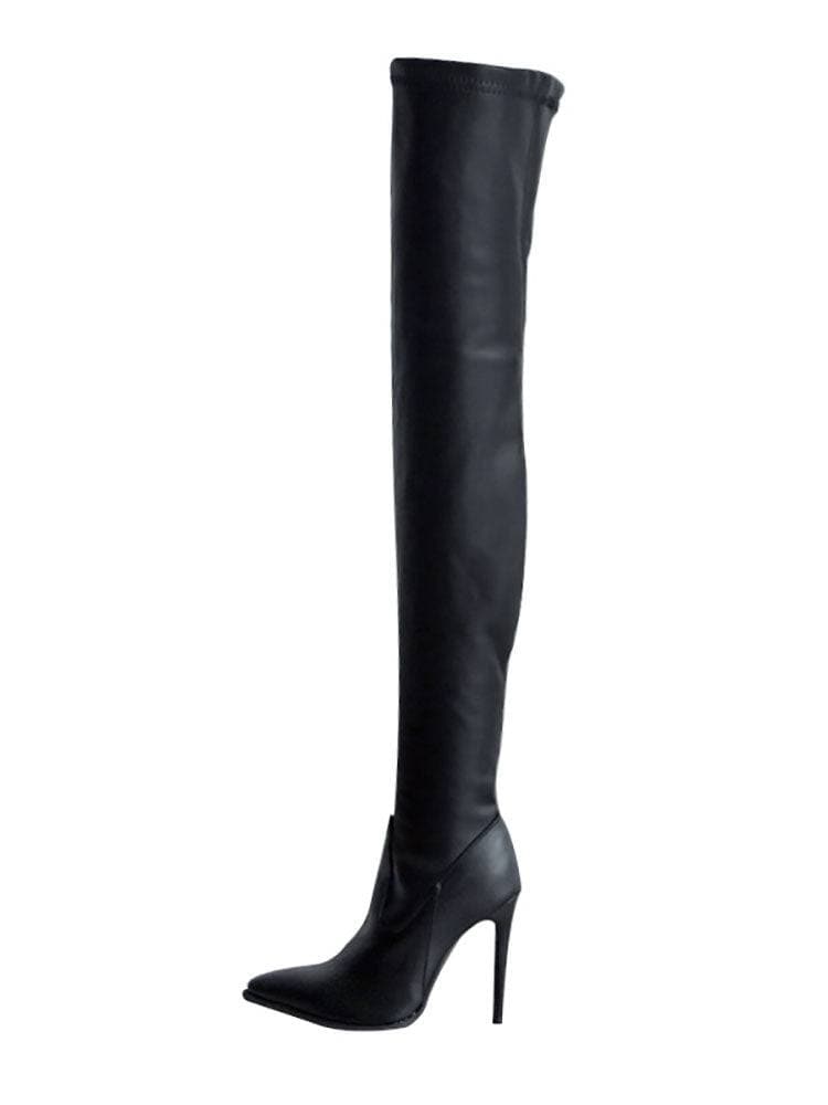 Drune | Overknee Stiefel Leder Niedriger Blockabsatz Texturierte Sohle Reißverschlussverschluss