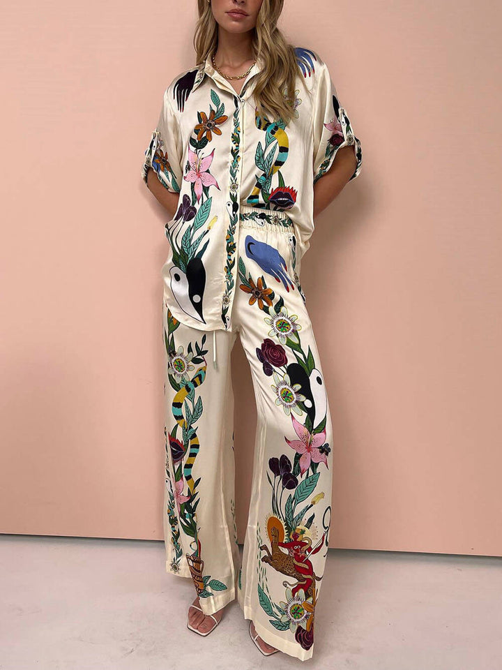 Drune | Satin Zweiteiler Mit Blumen Jungle Print