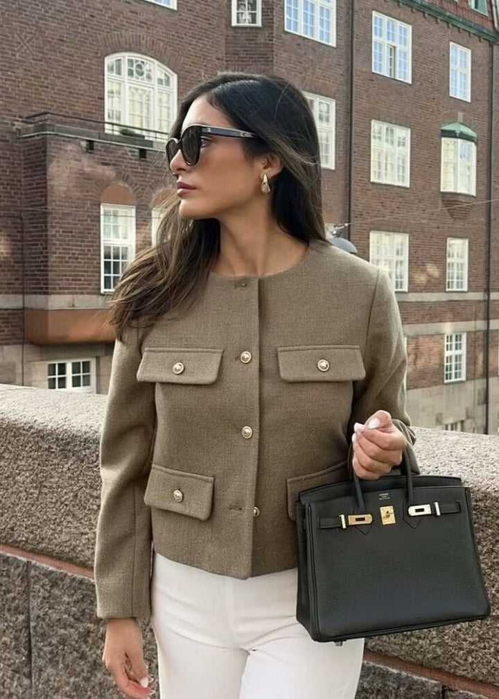 Drune | Tweed cropped Jacket – Klassische Eleganz mit goldenen Knopfakzenten
