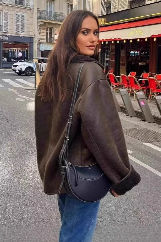 Drune | Lammfell gefütterte lockere Jacke