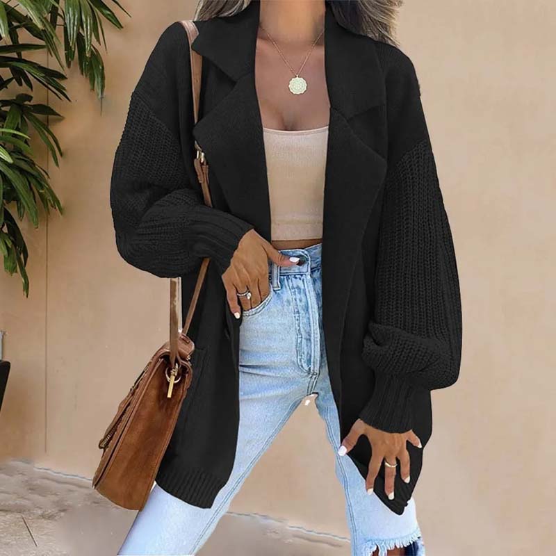 Drune | Langer Cardigan mit Strukturierten Ärmeln Polyester Elegant, Bequem