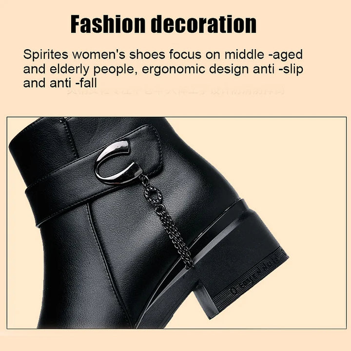 Drune | Damen Echtes Leder Metall Schnalle Samt Stiefel
