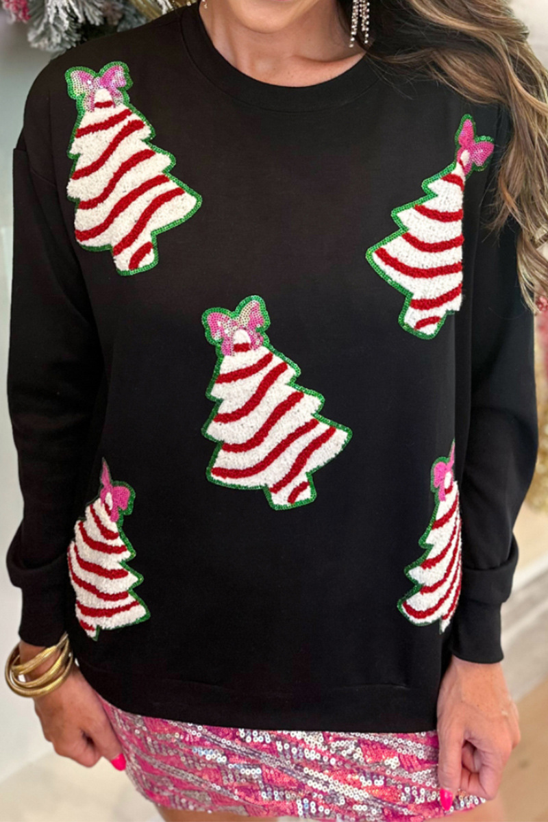 Drune | Casual Weihnachtsbaum Pailletten O-Hals Sweats