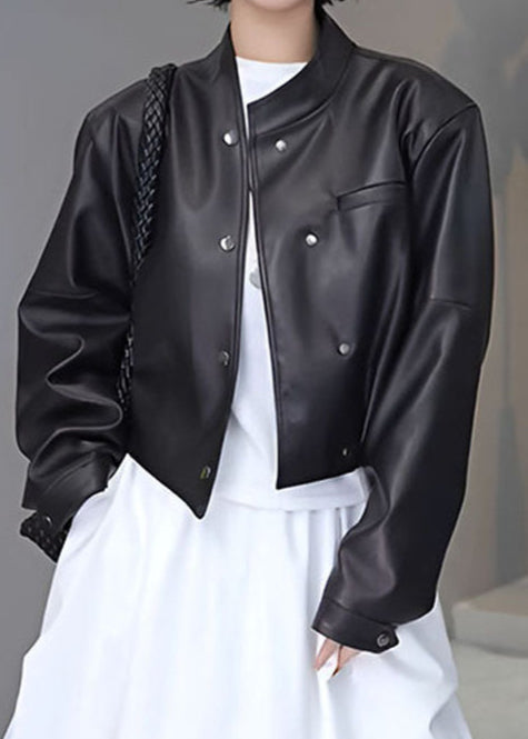 Drune | Muse - Cropped Fauxleder Snap Jacke
