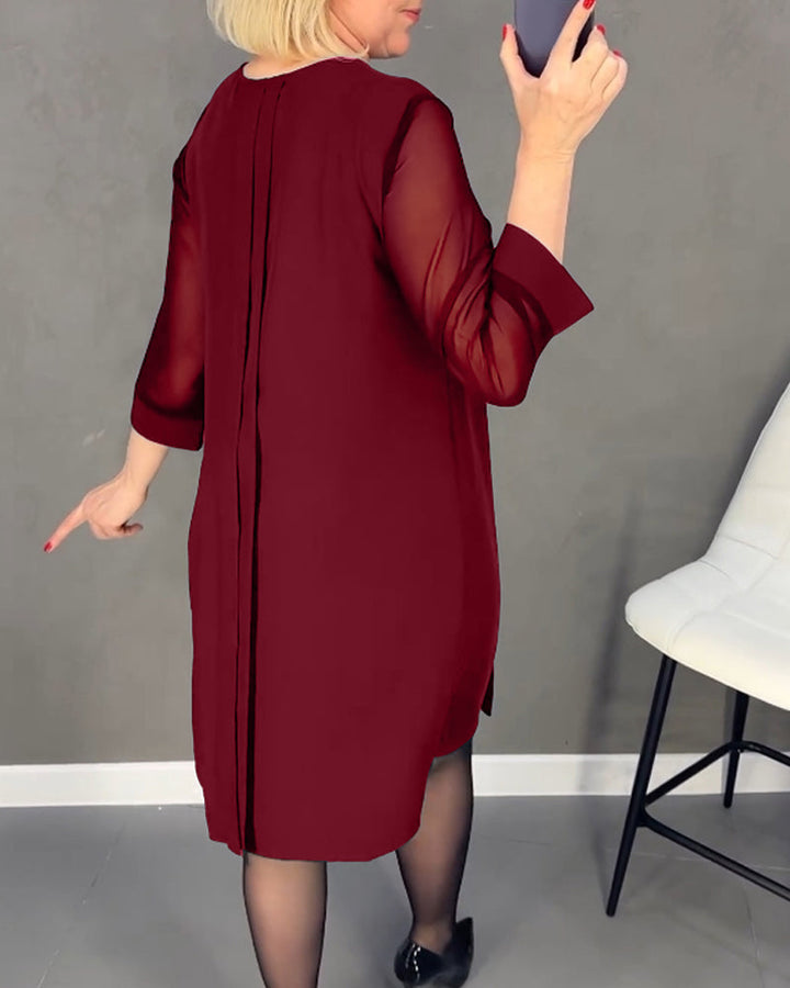 Drune | Einfarbiges Plissiertes Patchwork Mesh Kleid