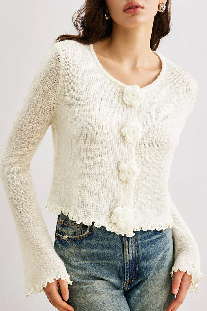 Drune | Slim, floral knit cardigan with ruffles