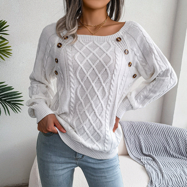 Drune | Süßer Pullover mit Quadrat-Ausschnitt und gedrehten Knöpfen