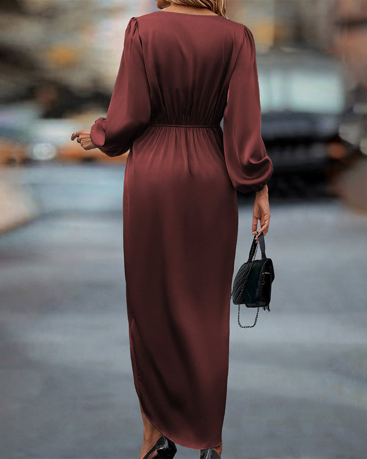 Drune | V-Ausschnitt Kleid mit Laternenärmel für Damen