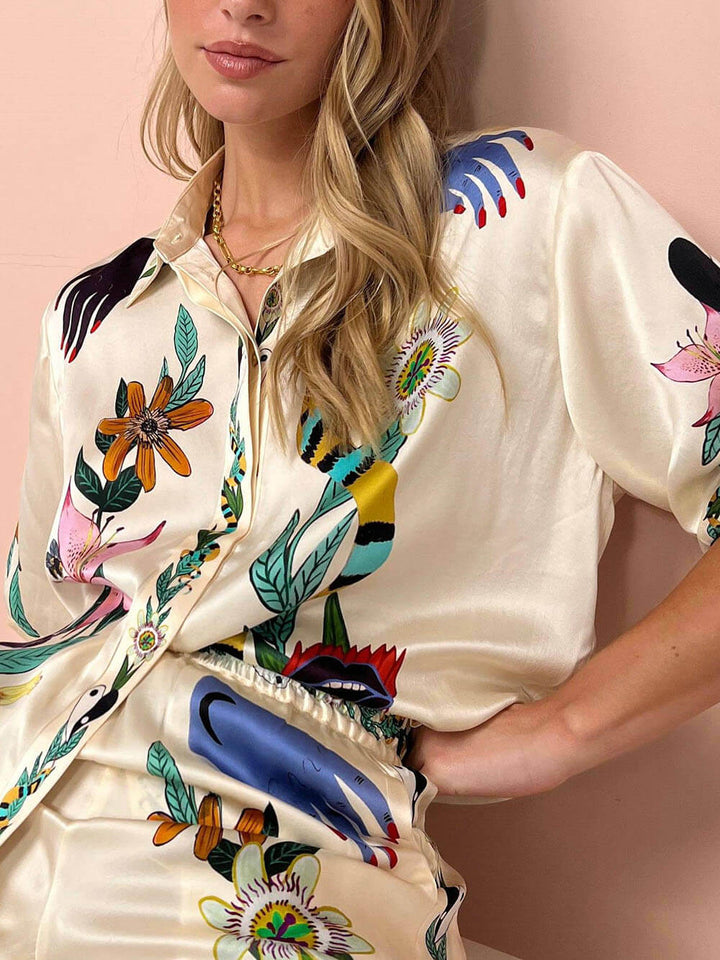 Drune | Satin Zweiteiler Mit Blumen Jungle Print
