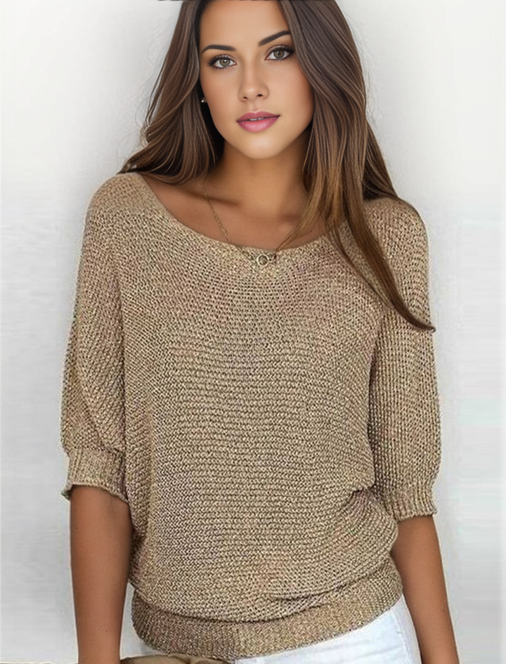 Drune | Goldfarbener einfarbiger Pullover mit Rundhalsausschnitt