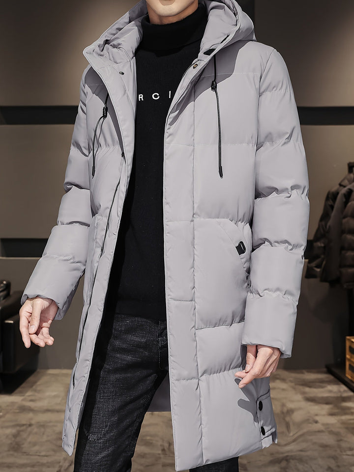 Drune |  Schwarze Gepolsterte Lange Jacke Mit Kapuze Baumwoll Winterjacke Für Herren - Perfekt für Outdoor Aktivitäten