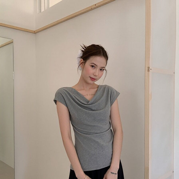 Damen Kurzarm T-Shirt mit Raffungen Slim Fit