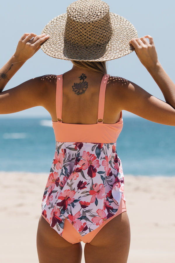 Drune | Süßes Patchwork Blumenmuster Rüschensaum Tankini Set