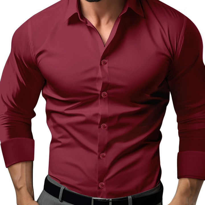 Drune | Slim Fit Einfarbiges Baumwollhemd