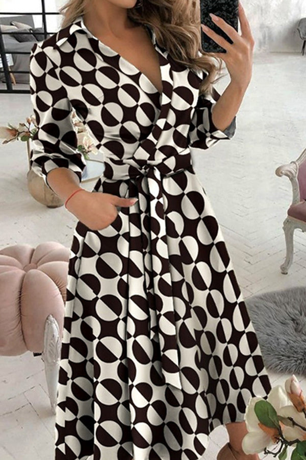 Drune | Finde Dich Gut Bedrucktes Gürtel Hemd Midi Kleid