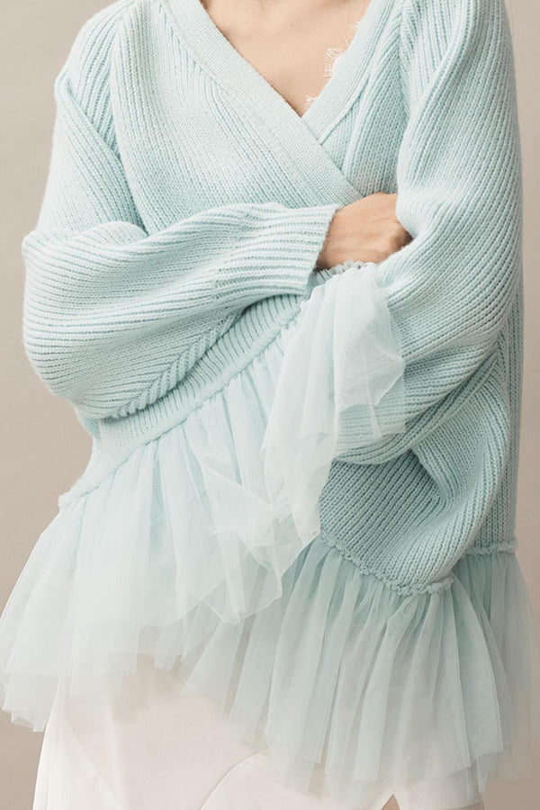 Drune | Knit cardigan with mesh ruffle and long sleeves