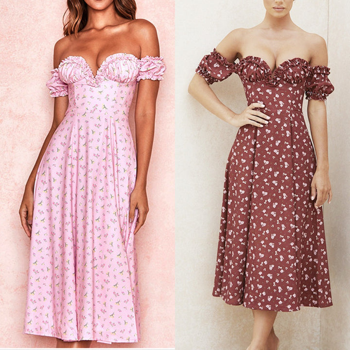 Drune | Geschlitztes Blumenkleid schulterfreies Röhrentop-Kleid