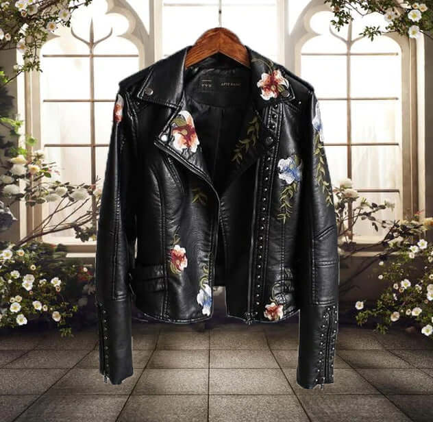 Drune | Damen Blumen PU Lederjacke