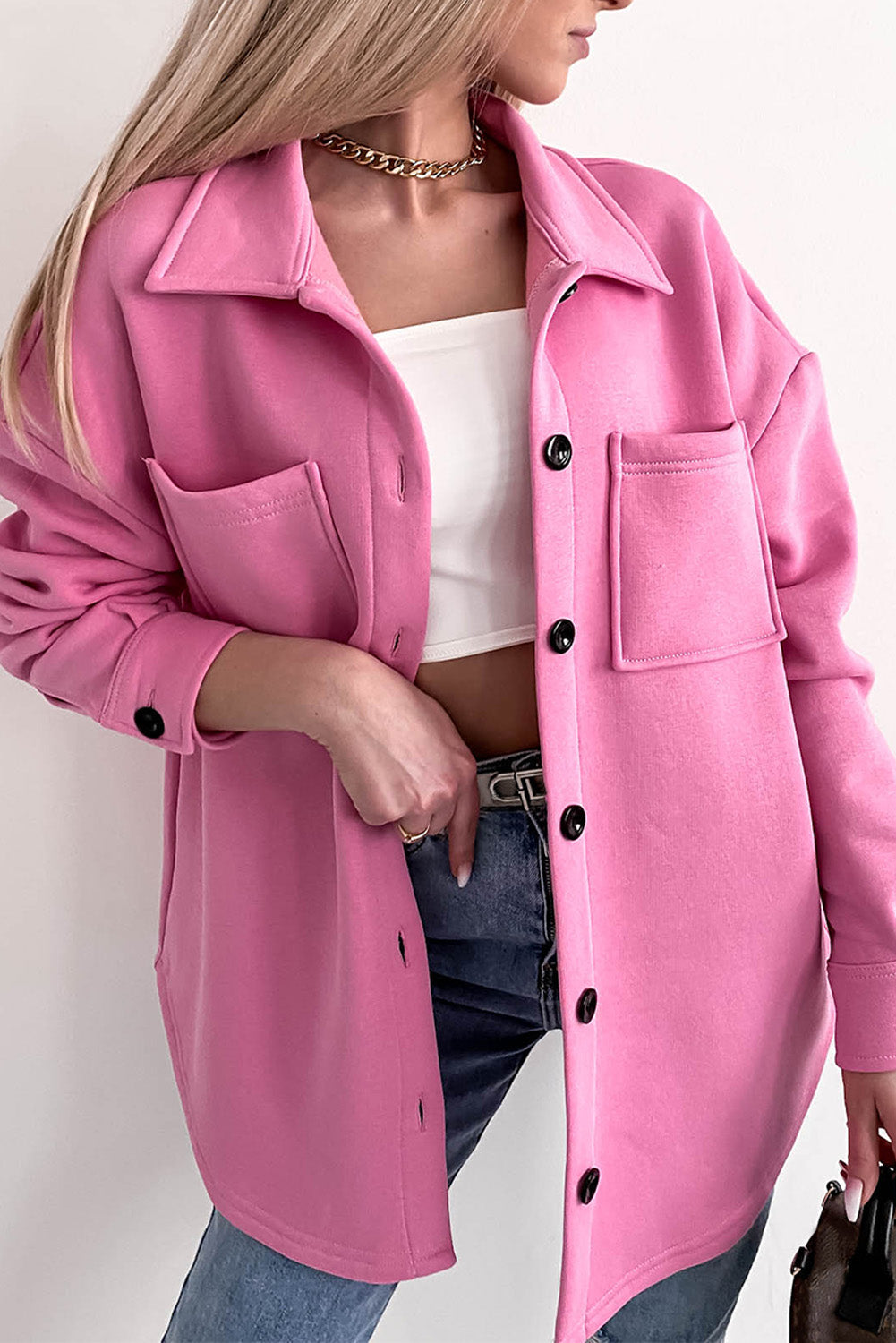 Drune | Oversized Hemdbluse mit Großen Taschen Polyester Minimalistisch und Stilvoll