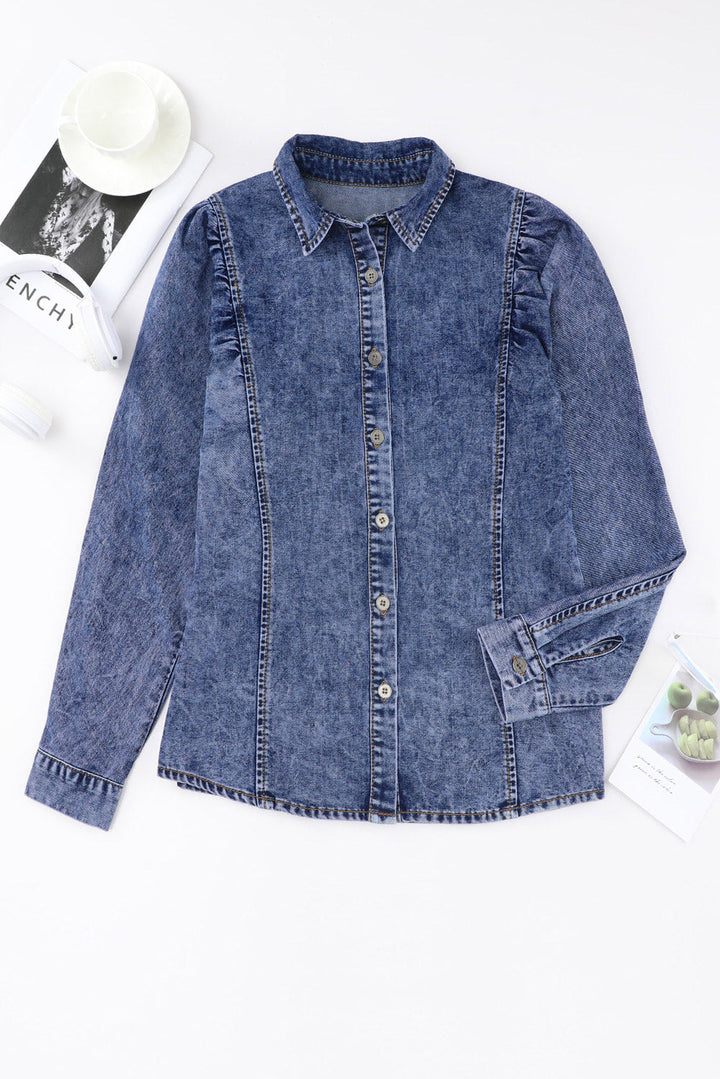 Drune | Denim-bluse mit Puffärmeln Baumwolle Klassischer und Eleganter Stil