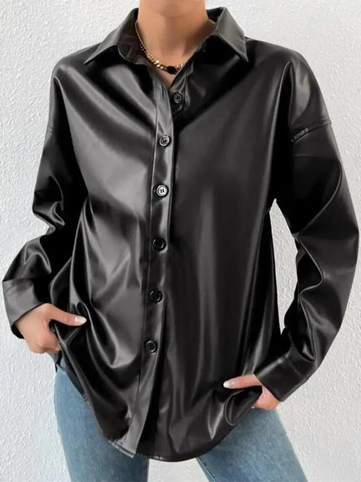 Drune | Vintage leather bomber jacket with lapel collar and button closure