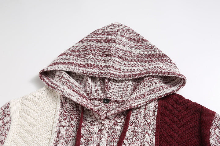 Drune | Kapuze Strickdesign Patchwork Muster Bequeme Passform