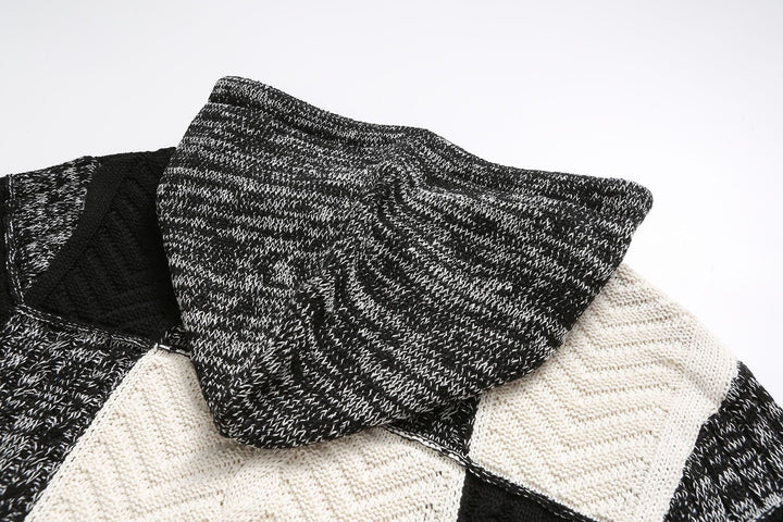 Drune | Kapuze Strickdesign Patchwork Muster Bequeme Passform