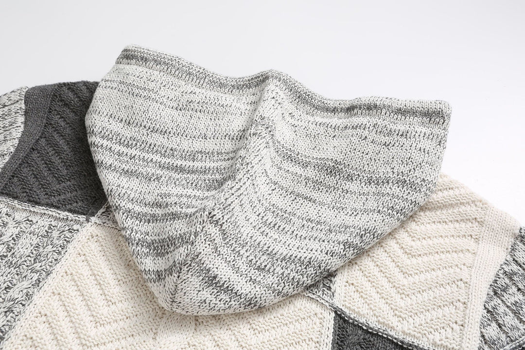 Drune | Kapuze Strickdesign Patchwork Muster Bequeme Passform