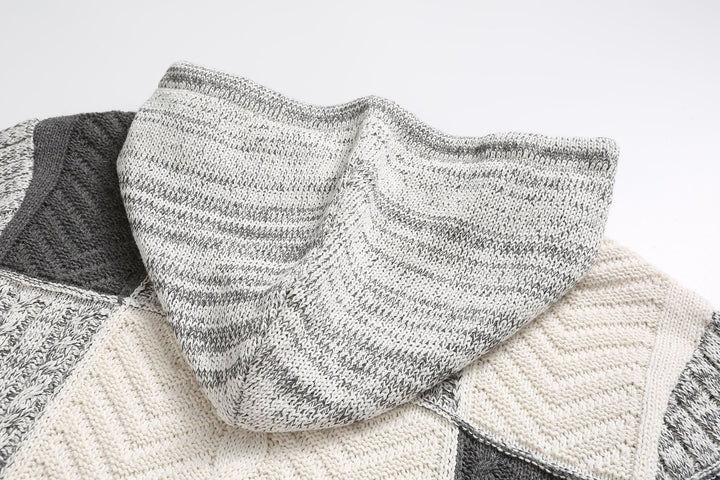 Drune | Kapuze Strickdesign Patchwork Muster Bequeme Passform