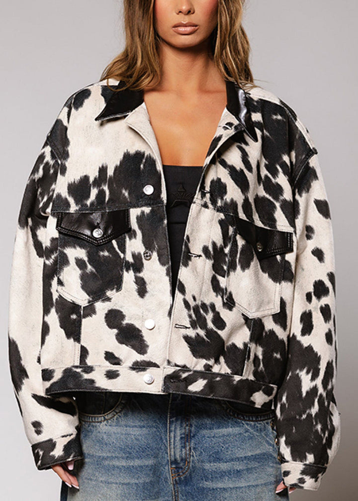 Drune | Monochrome Kuhflecken Übergroße Jacke
