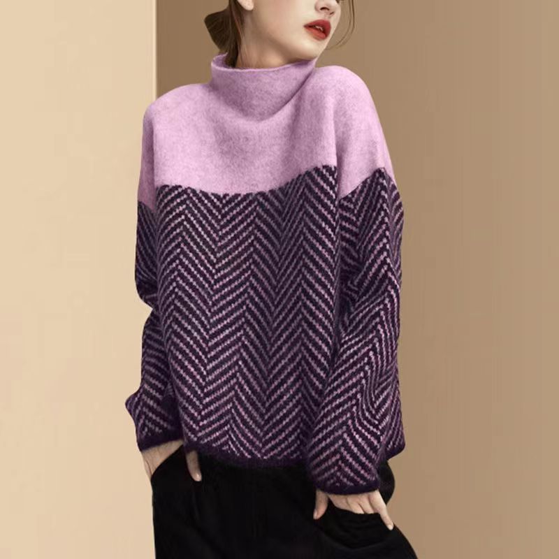 Drune | Damen Rollkragenpullover mit Zweifarbdesign