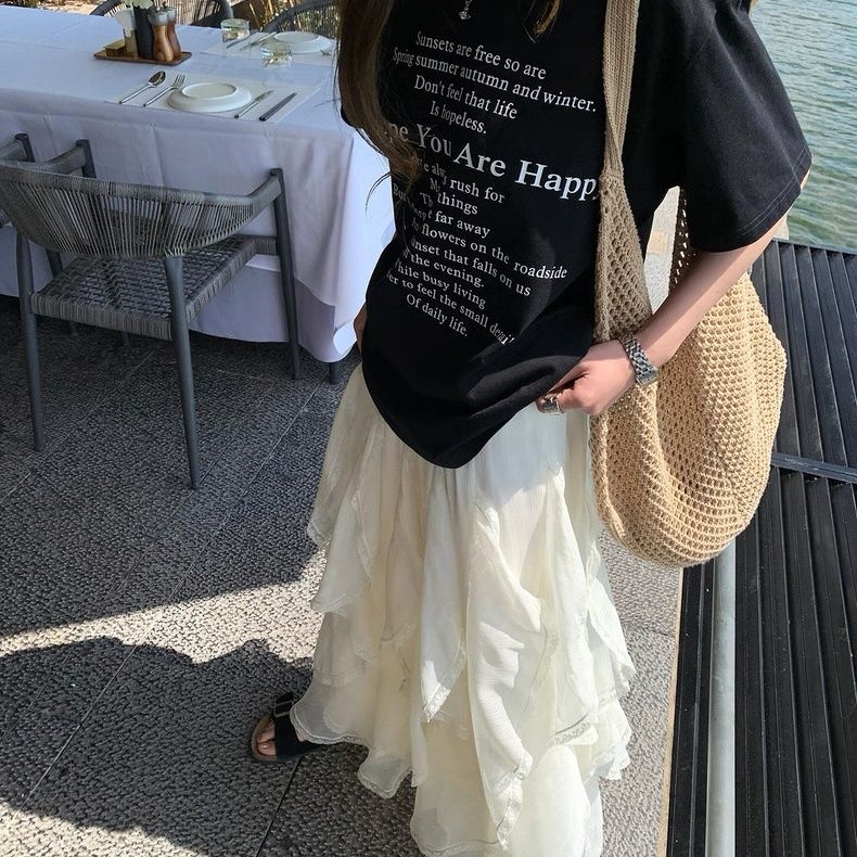 Damen Kurzarm T-Shirt mit Buchstaben Print