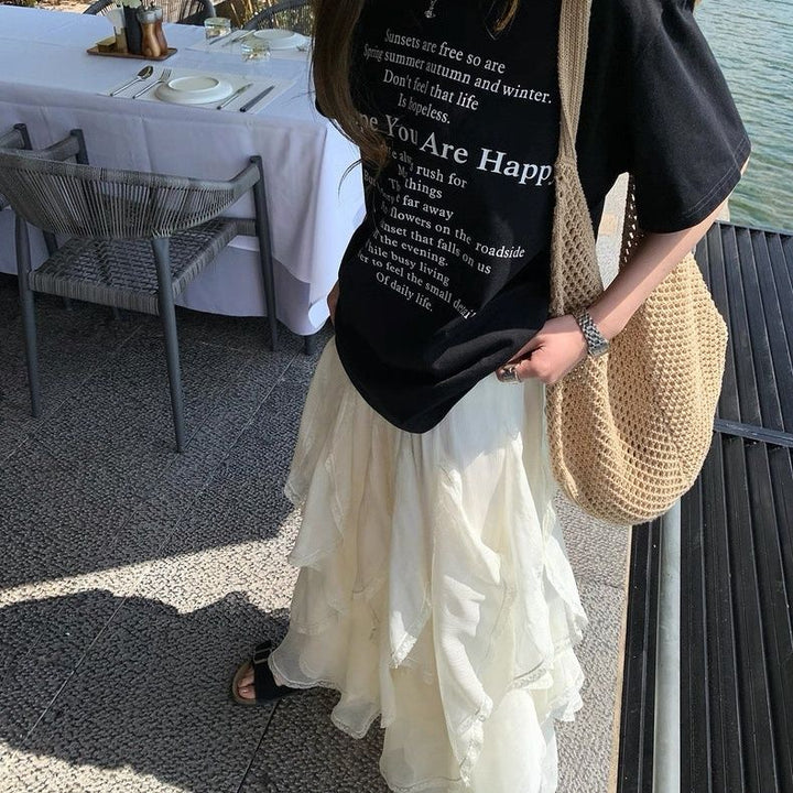Damen Kurzarm T-Shirt mit Buchstaben Print