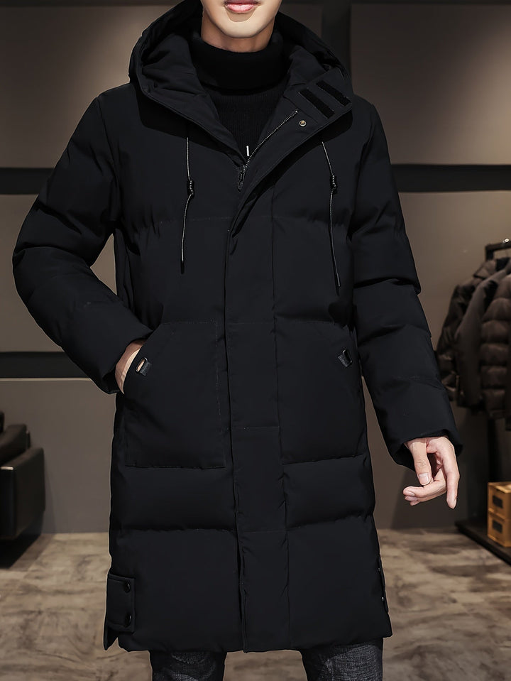 Drune |  Schwarze Gepolsterte Lange Jacke Mit Kapuze Baumwoll Winterjacke Für Herren - Perfekt für Outdoor Aktivitäten