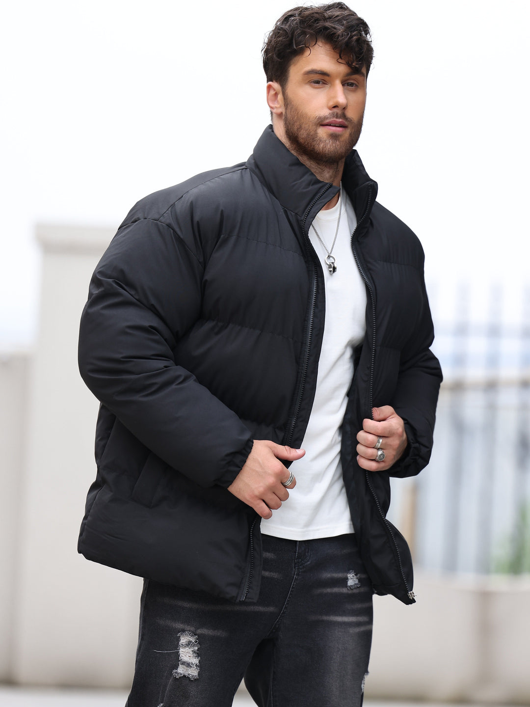 Drune | Gepolsterte Reißverschluss Mit Stehkragen Winterjacke Für Herren - Perfekt für Outdoor-Aktivitäten