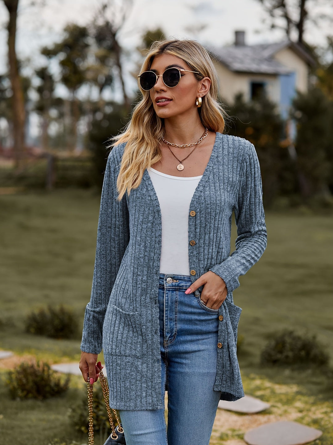 Drune | warmer gerippter Baumwolle Strickcardigan für Damen - Perfekt für lässige Tage