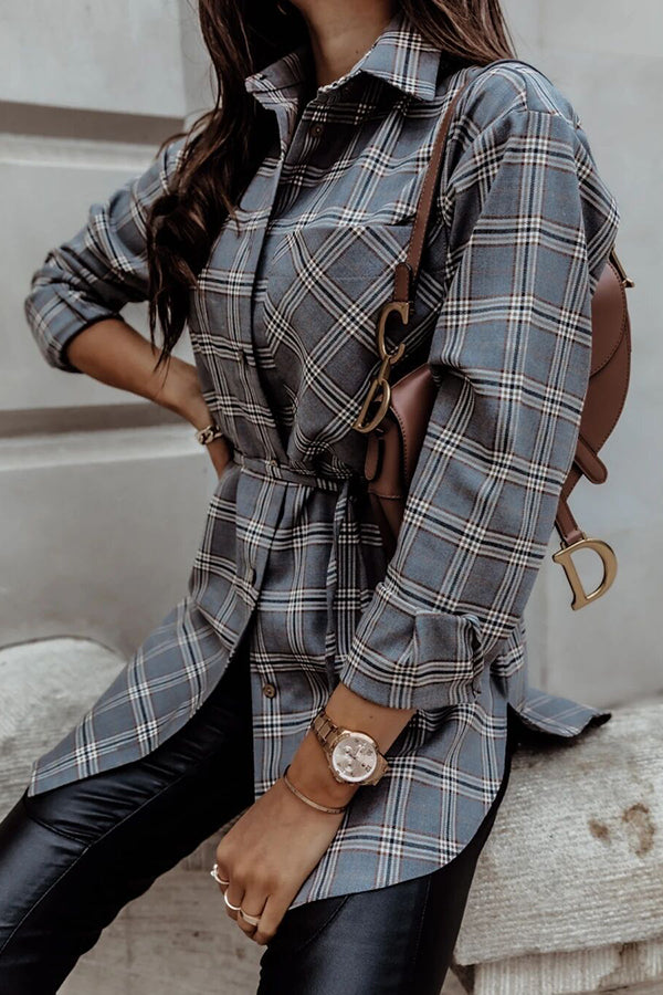 Drune | Grab My Hand Karierter Button-Up Gürtel Hemd