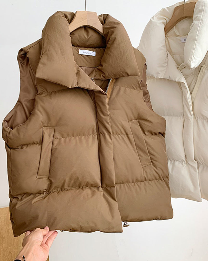 Drune | Einfarbige Ärmellose Steppjacke mit Reißverschlusstasche