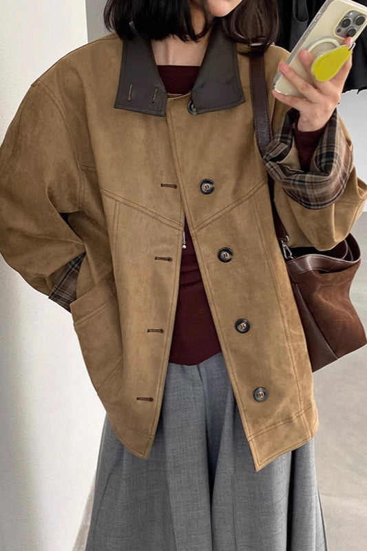 Drune | Stehkragen Karierter Lederjacke