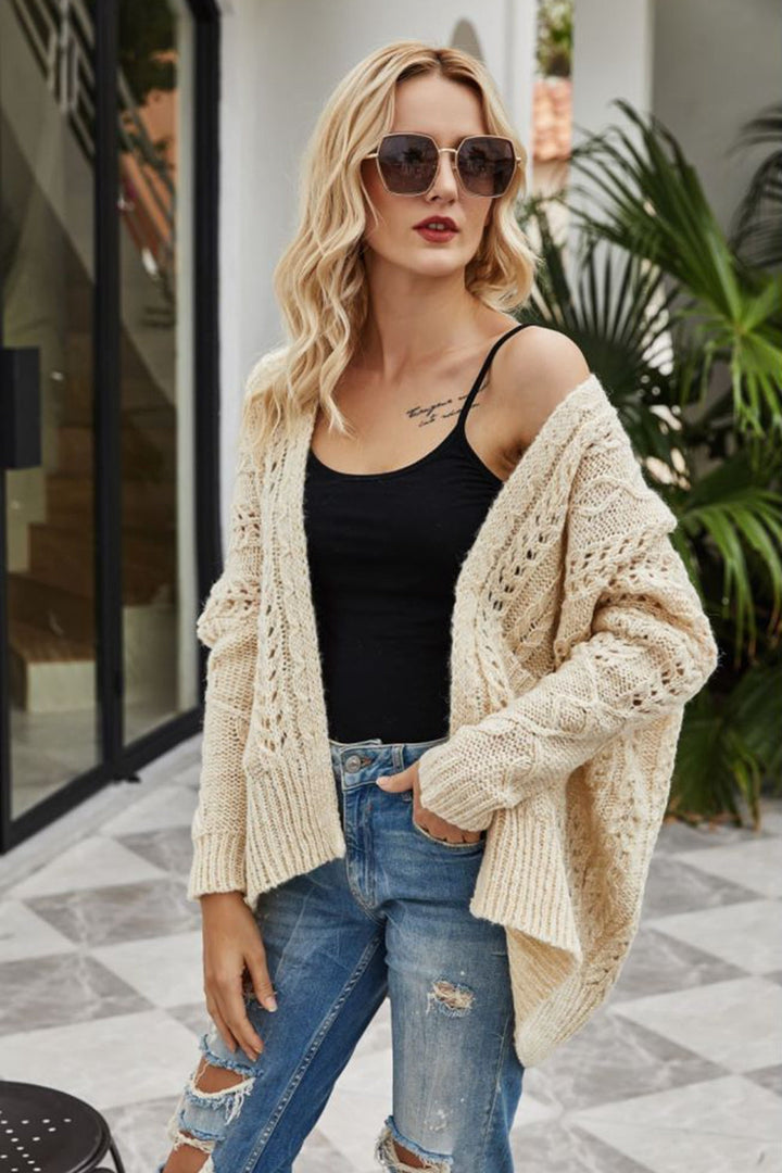 Drune | Gerippter Besatz Offenes Strickjacke